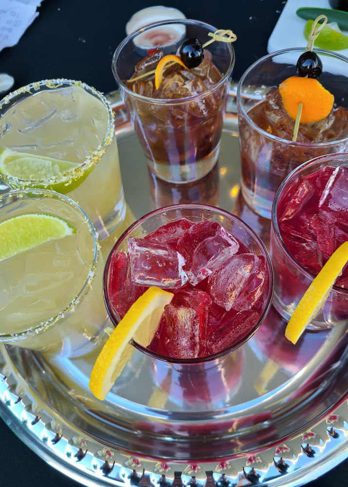 Alcoholic drinks in a variety of styles and colors